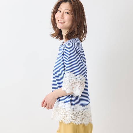 スカラップレースドッキングカットソー[41411256]natural mist