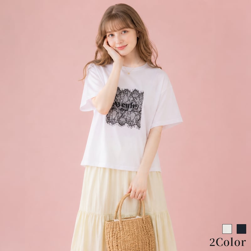 接触冷感/UVカット】刺繍レースアクセントTシャツ [42251322]&Noel | n