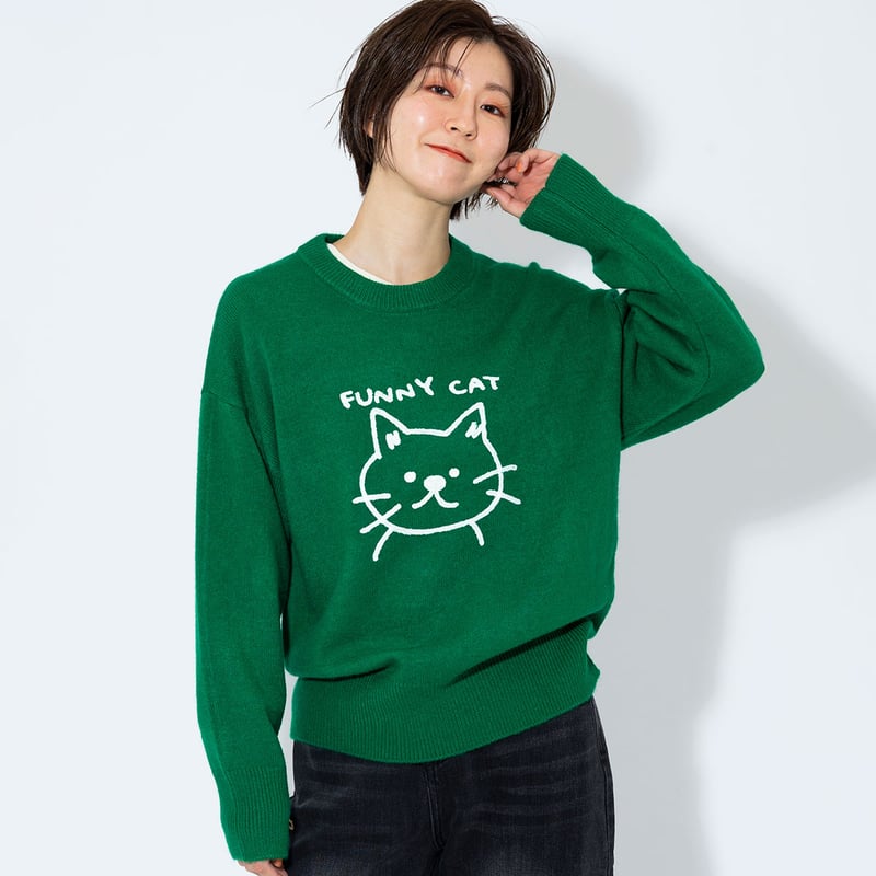 FUNNYCATニットプルオーバー[22032282]vivid | natural mist