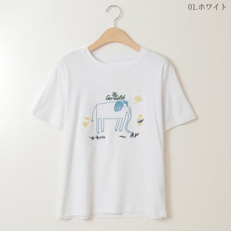 イラスト刺繍デザインTシャツ[30111312]natural mist