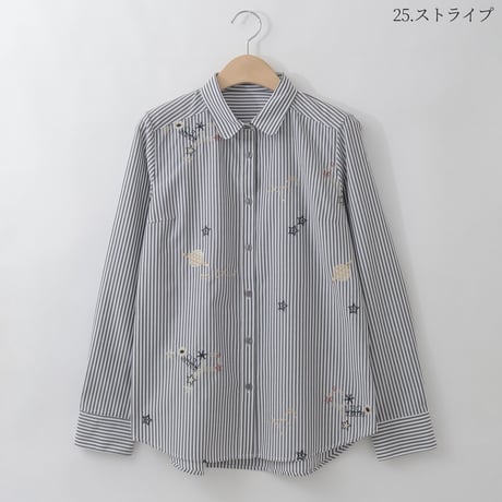 【洗える】ギャラクシー刺繍デザインシャツ[71213729]natural mist