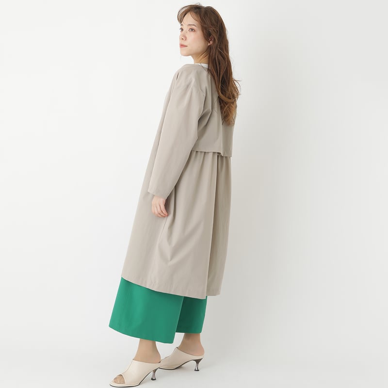 ノーカラーナイロンストレッチコート[70224158]capricious | natural