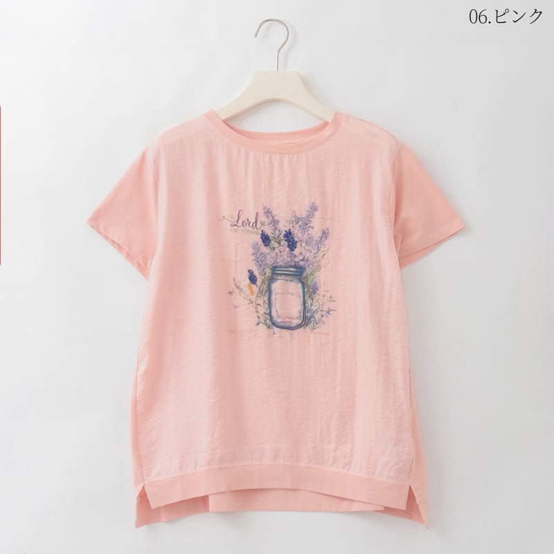 ボトルフラワープリント刺繍デザインTシャツ [22011542]natural mist |