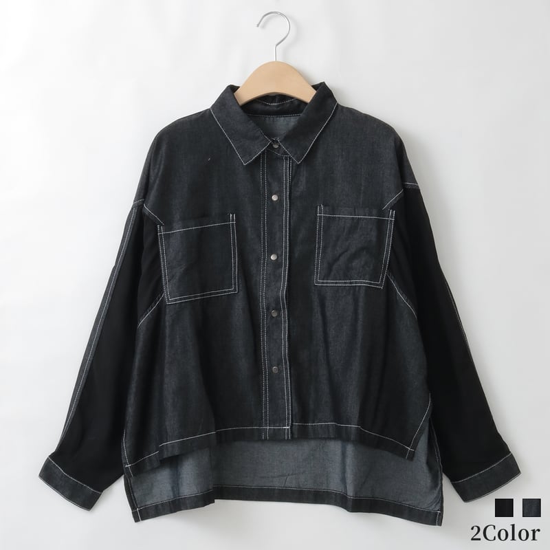 異素材ドッキングデザインシャツ [22034291]vivid | natural mist