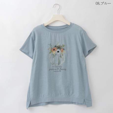 フラワーパンプキンプリント刺繍デザインTシャツ

[22011543]natural mist