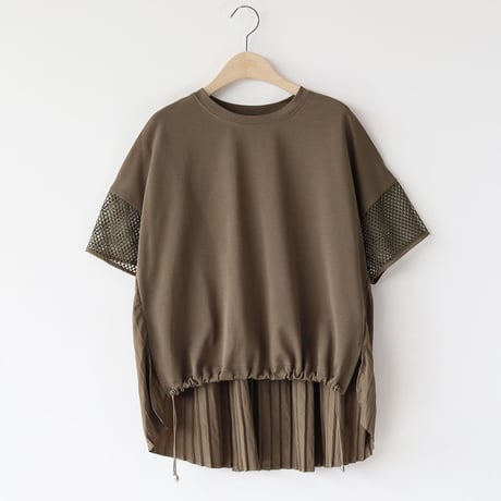 【UVカット】異素材切り替えバックプリーツカットソー[41411364]natural mist