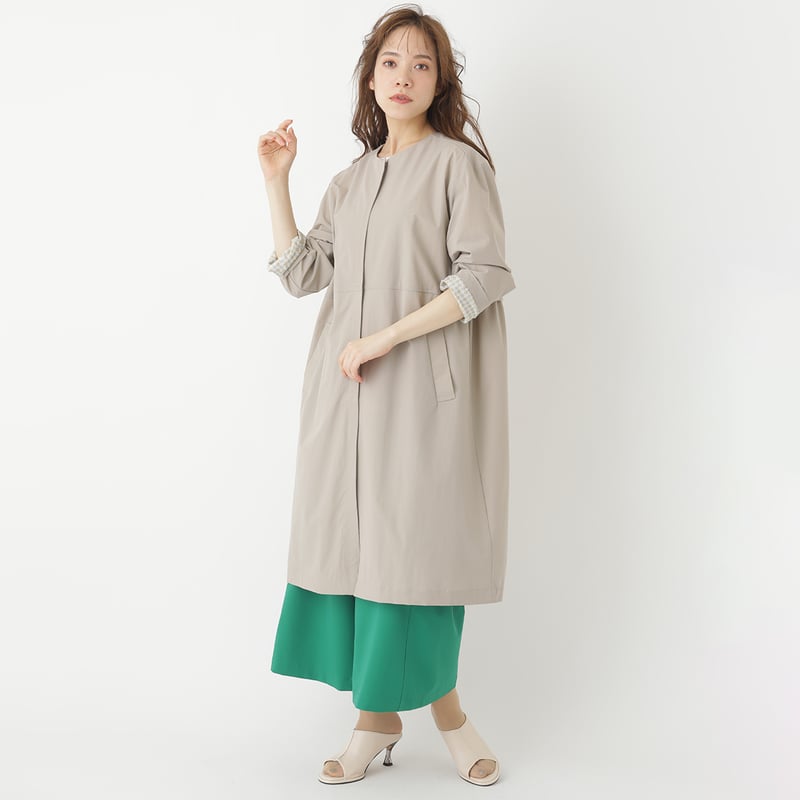ノーカラーナイロンストレッチコート[70224158]capricious | natural