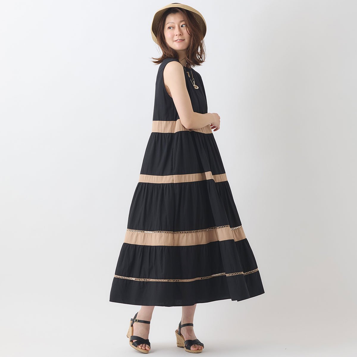 未使用近バーバリーノースリーブワンピース重ね着◯2way美品120130 はしごレース切り替えノースリーブワンピース[30116240]natural