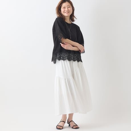 スカラップレースドッキングカットソー[41411256]natural mist