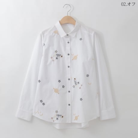 【洗える】ギャラクシー刺繍デザインシャツ[71213729]natural mist