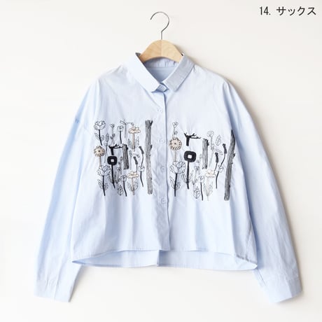 クロップド丈ボタニカル刺繍デザインシャツ[22033255]vivid
