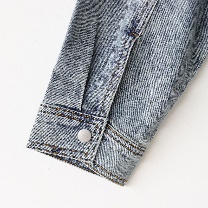 オーバーサイズラウンドヘム刺繍デザインデニムジャケット