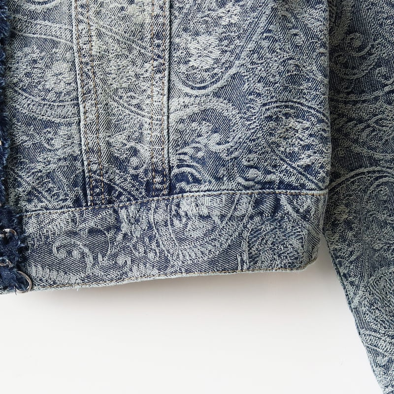 ペイズリー柄ノーカラーデニムジャケット[22034416]vivid | natural mi