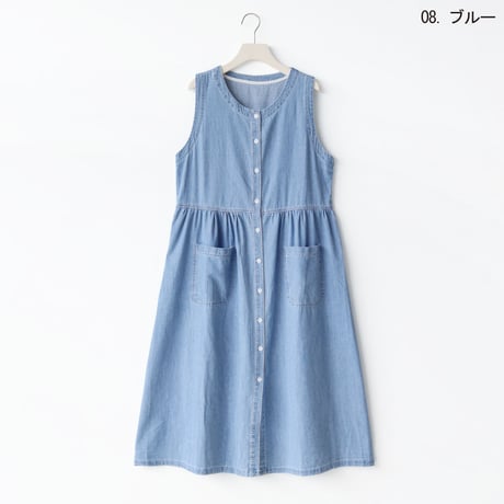 フロントボタンノースリーブデニムワンピース[41416432]natural mist