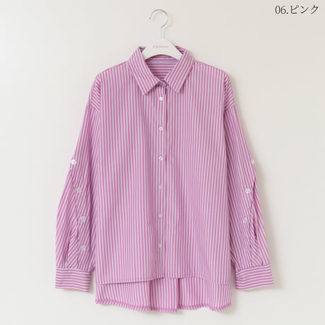 ボタンデザインスリーブストライプブラウス[62723232]capricious