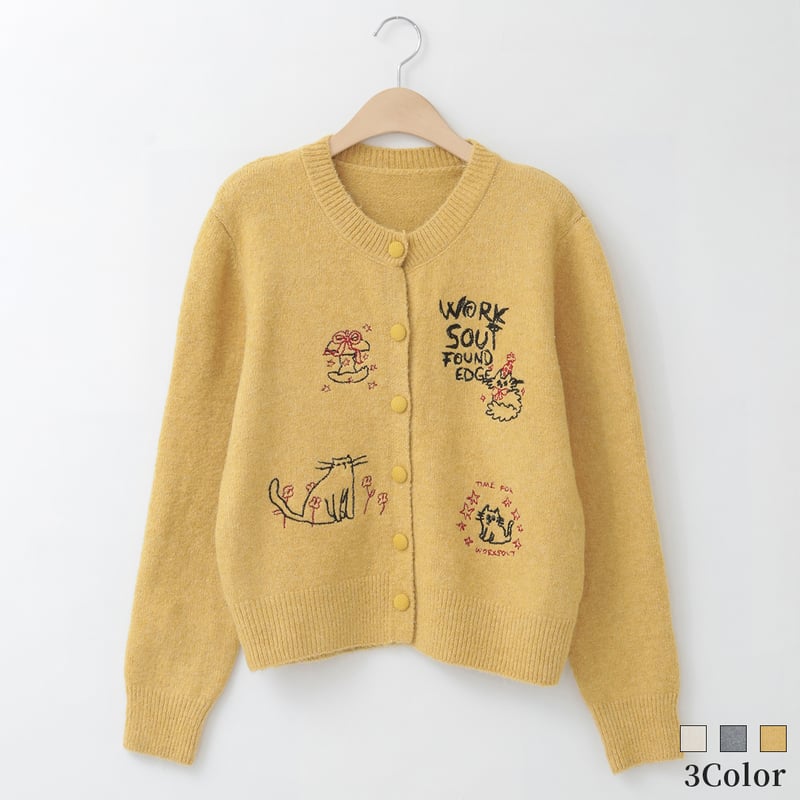 イラスト刺繍デザインニットカーディガン [22032267]vivid | natural