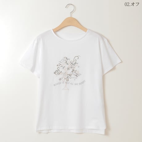 スパンコールアクセント刺繍Tシャツ[30111317]natural mist