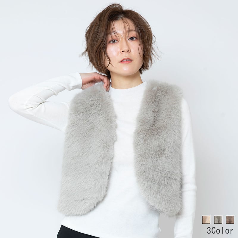 フェイクファーコンパクトベスト [41414359]natural mist | natur