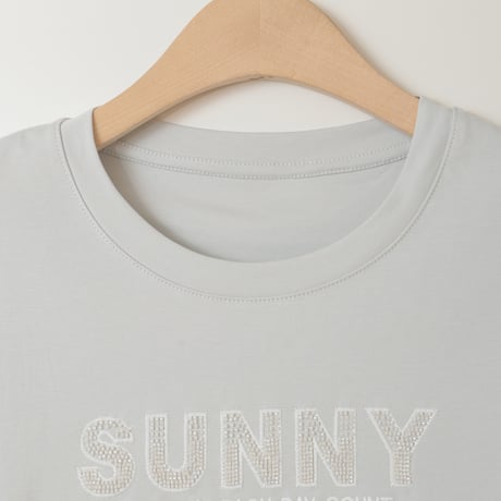 ビーズ&ロゴエンブロイダリーTシャツ[30111316]natural mist