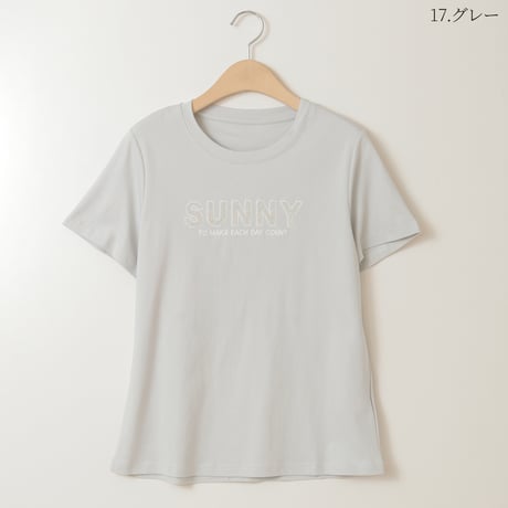 ビーズ&ロゴエンブロイダリーTシャツ[30111316]natural mist