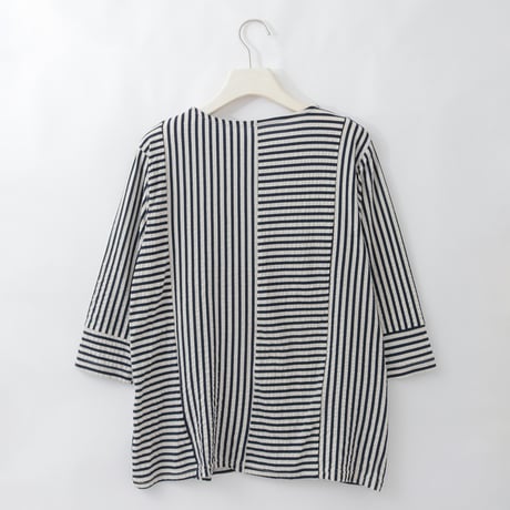 【日本製】ストライプ×ボーダー切替七分袖プルオーバー

[21811516]natural mist