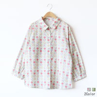 デザインプリントコットンブラウス[41413668]natural mist