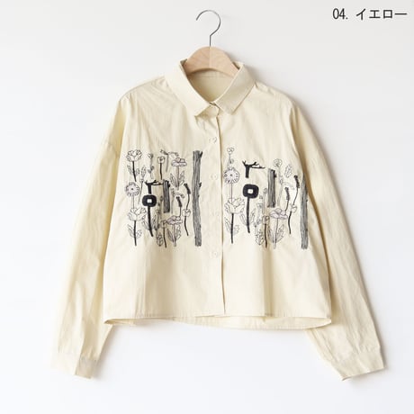 クロップド丈ボタニカル刺繍デザインシャツ[22033255]vivid