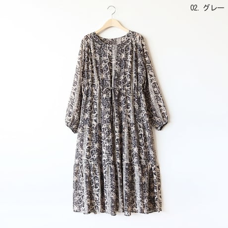 ペイズリーパターンシフォンワンピース[41416353]natural mist