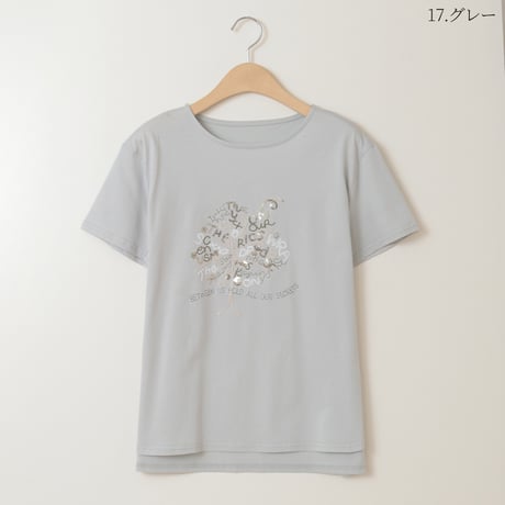 スパンコールアクセント刺繍Tシャツ[30111317]natural mist
