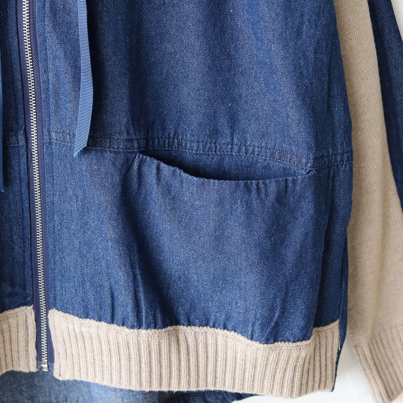 【美品】 ：ナイロン切替ニットブルゾン ニット切り替えデニムブルゾン[30114164]natural mist | natural