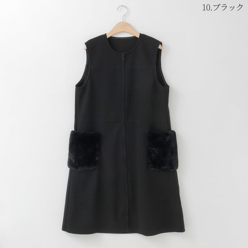 ファーポケットデザインロングベスト [71214322]natural mist | nat