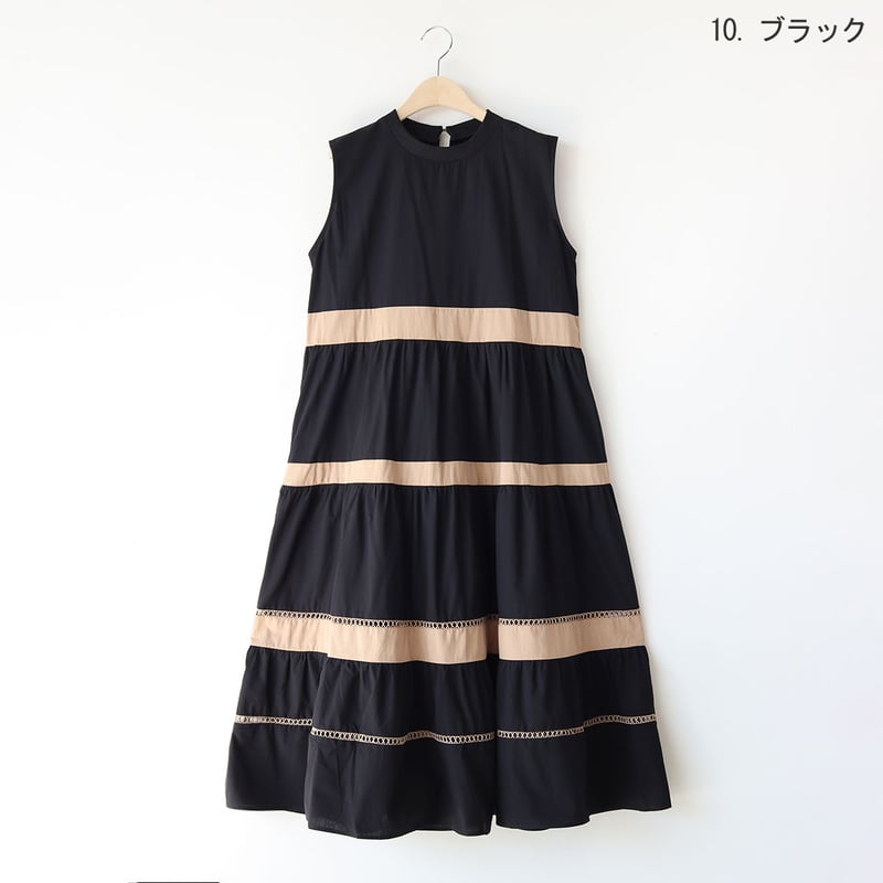 はしごレース切り替えノースリーブワンピース[30116240]natural