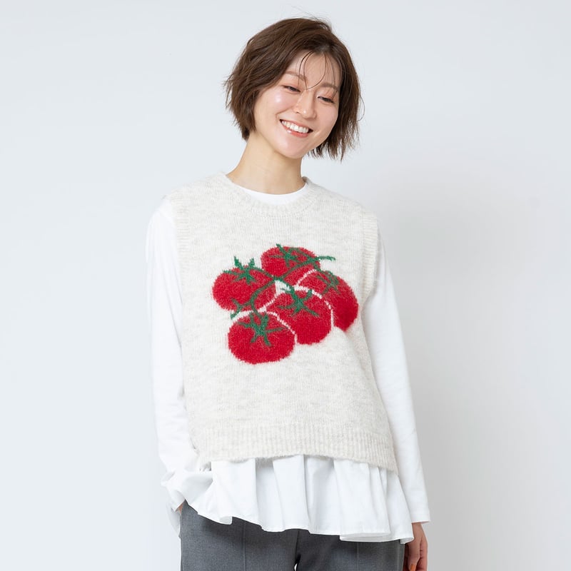 トマトデザインニットベスト [41412472]natural mist | natural