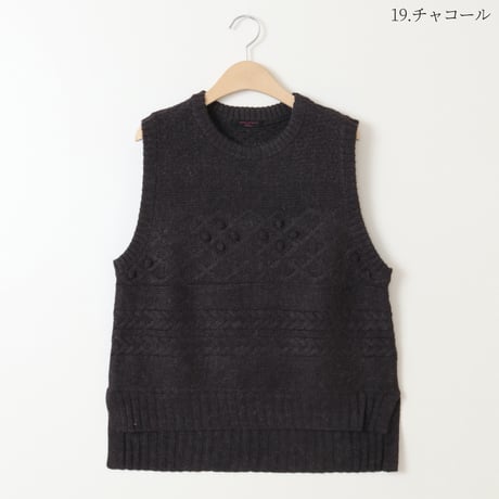 ウール混編み柄切り替えニットベスト[91112212]natural mist