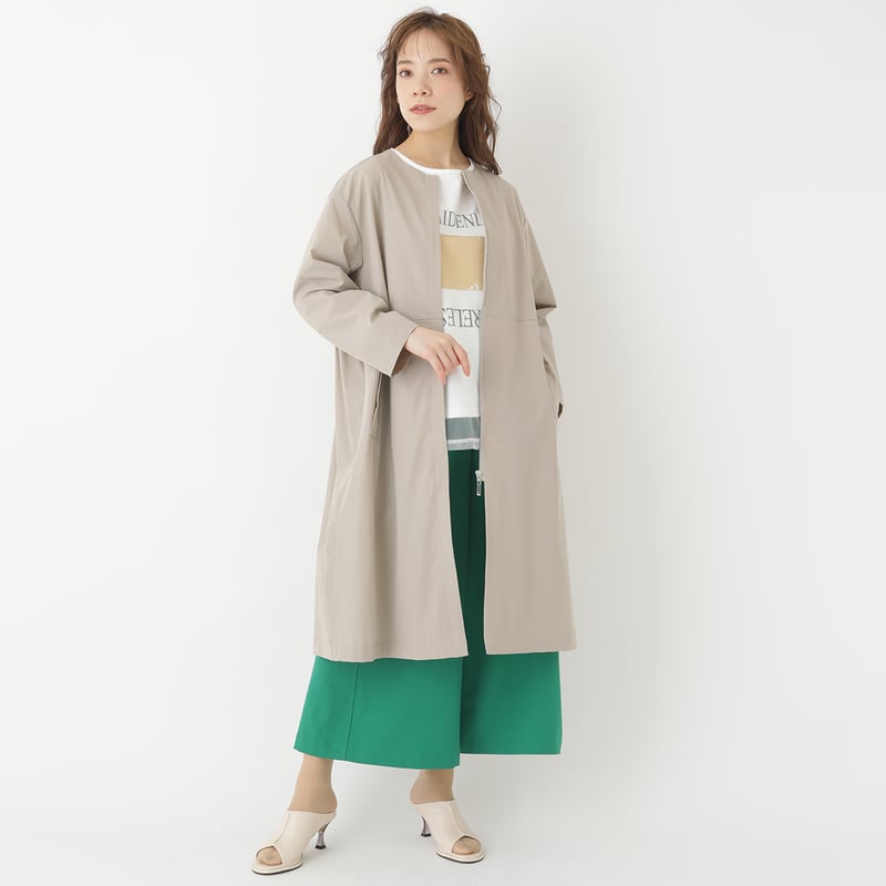 ノーカラーナイロンストレッチコート[70224158]capricious | natural