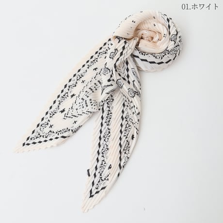 配色プリント菱形プリーツスカーフ[61318161]natural mist