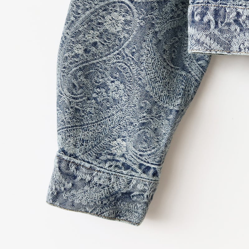 ペイズリー柄ノーカラーデニムジャケット[22034416]vivid | natural mi