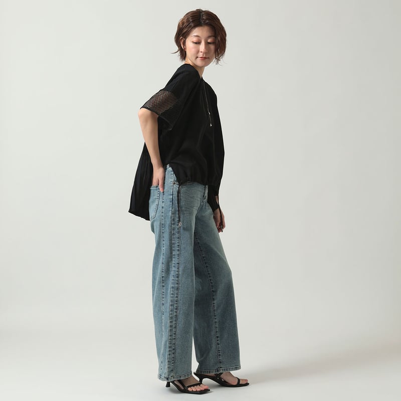 UVカット】異素材切り替えバックプリーツカットソー[41411364