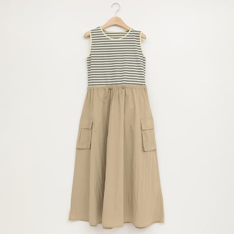 【洗える/セットアイテム】ショート丈ブラウス×ボーダー切り替えワンピース[61216190]natural mist