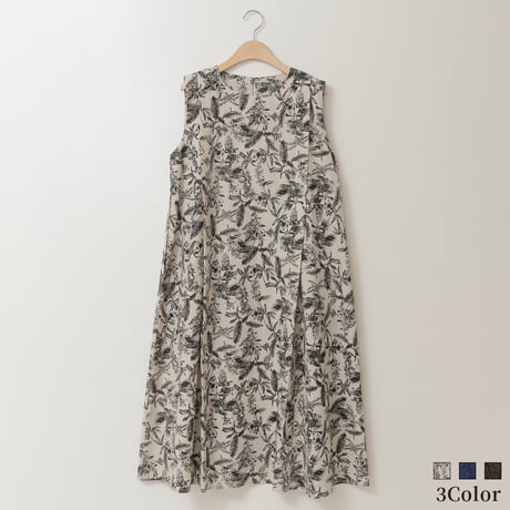 ボタニカルプリントAラインワンピース[61716219]natural mist