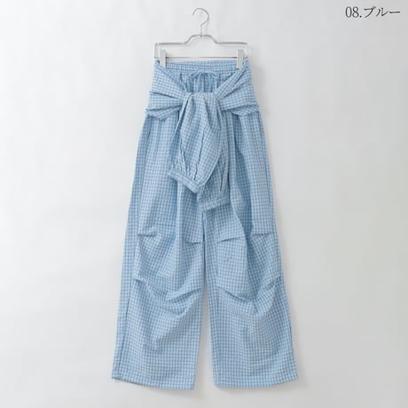 サッカーチェック腰巻き風タックパンツ[99947039]オンライン限定