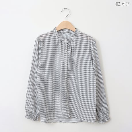 【洗える】幾何柄バンドカラーブラウス[41713338]natural mist