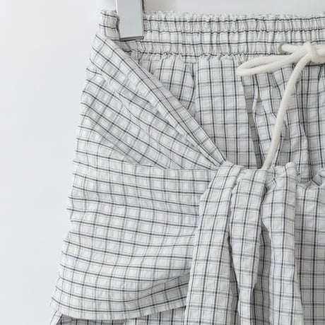 サッカーチェック腰巻き風タックパンツ[99947039]オンライン限定