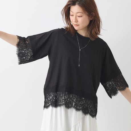 スカラップレースドッキングカットソー[41411256]natural mist