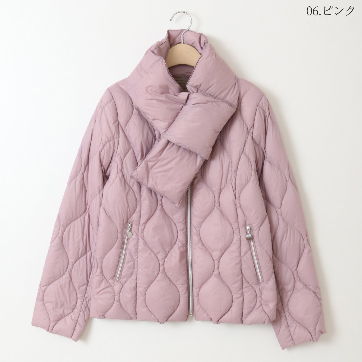 マフラー付きパファーノーカラージャケット[61714180]natural mist | na