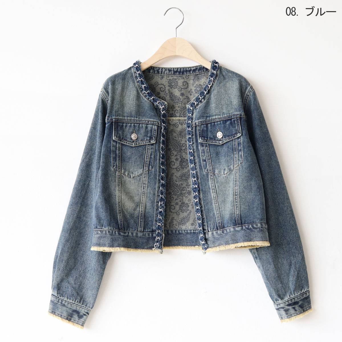 COOHEM 日本製フリンジ付きデニムジャケット TWEED FRINGE NO COLLAR JACKET | 日本発こだわりを極めた