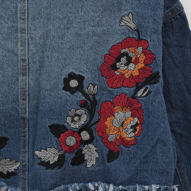 フラワー刺繍フリンジヘムデニムジャケット[22034175]vivid | natural m