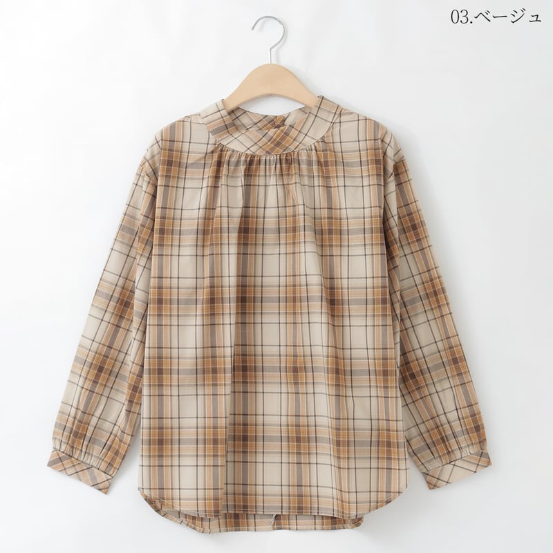 チェックギャザーブラウス [41413582]natural mist | natural