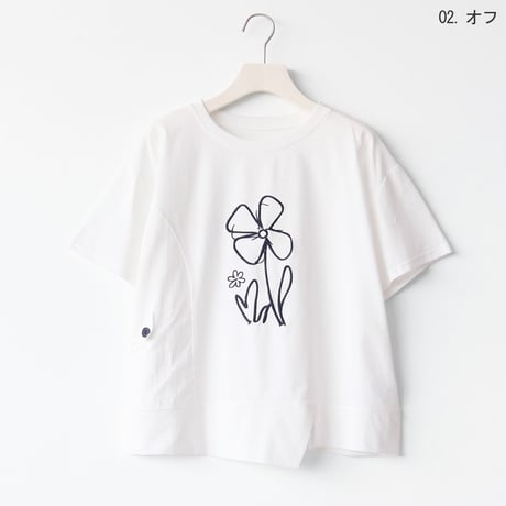フェイクポケット付きフラワーデザインカットソー[41411585]naturalmist