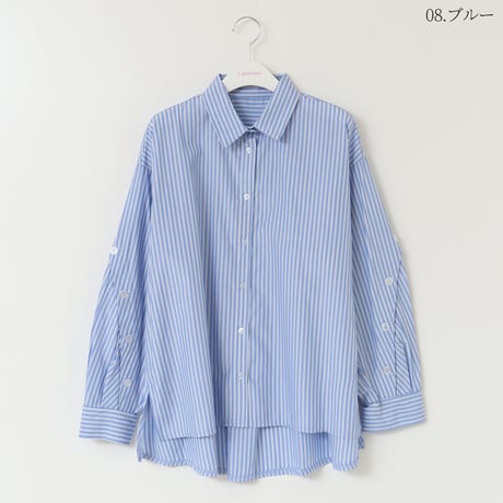 ボタンデザインスリーブストライプブラウス[62723232]capricious